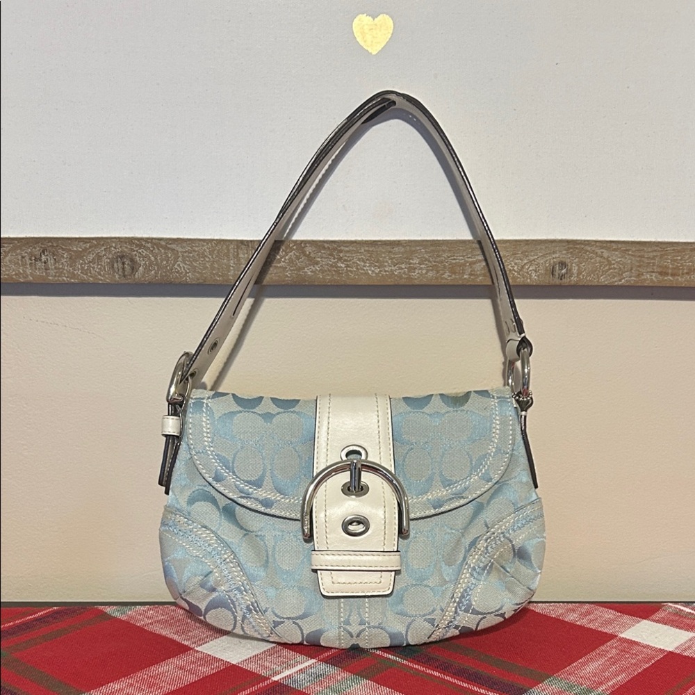 Coach Blue and White Signature Shoulder Bag